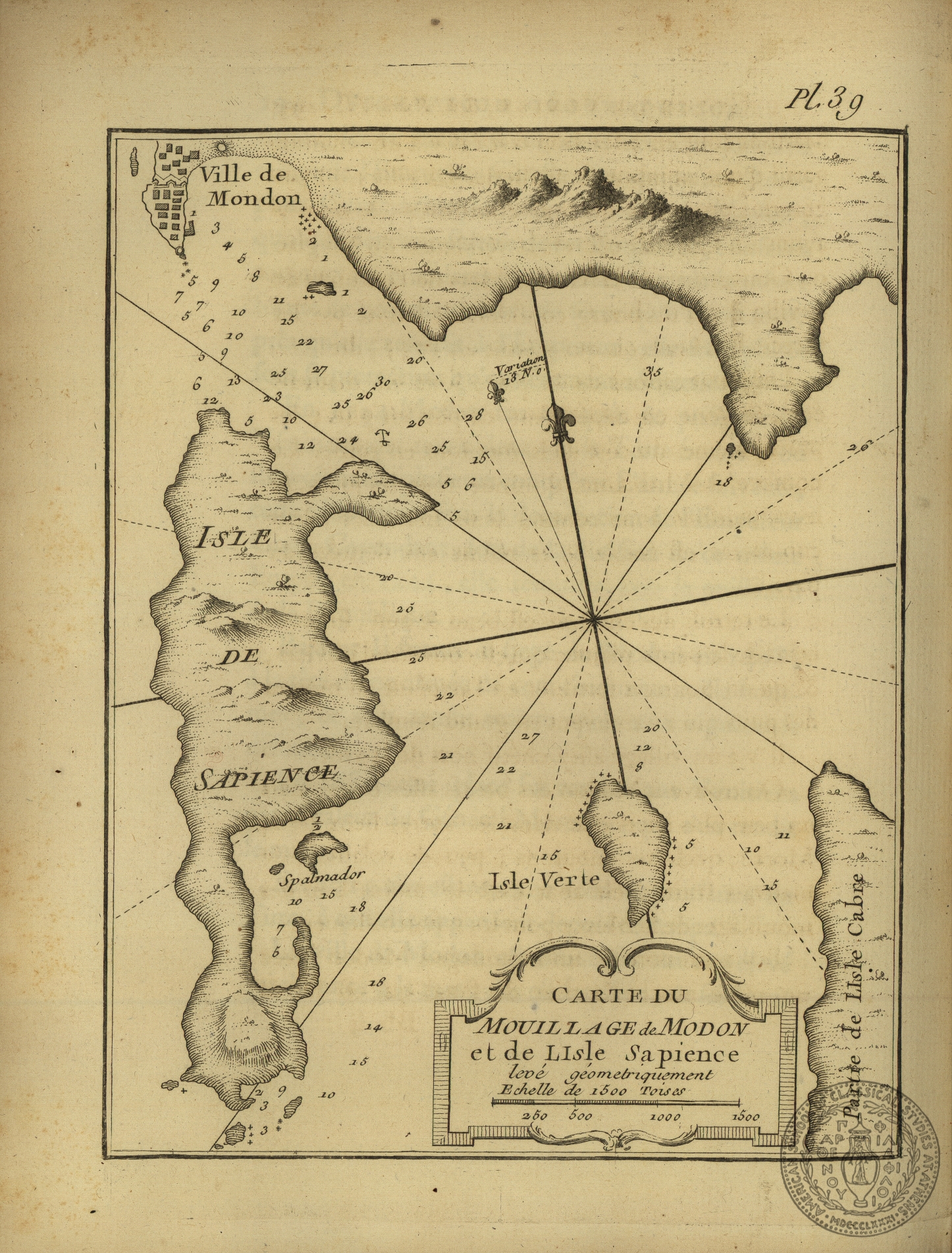 Carte du mouillage de Modon et de l'isle Sapience